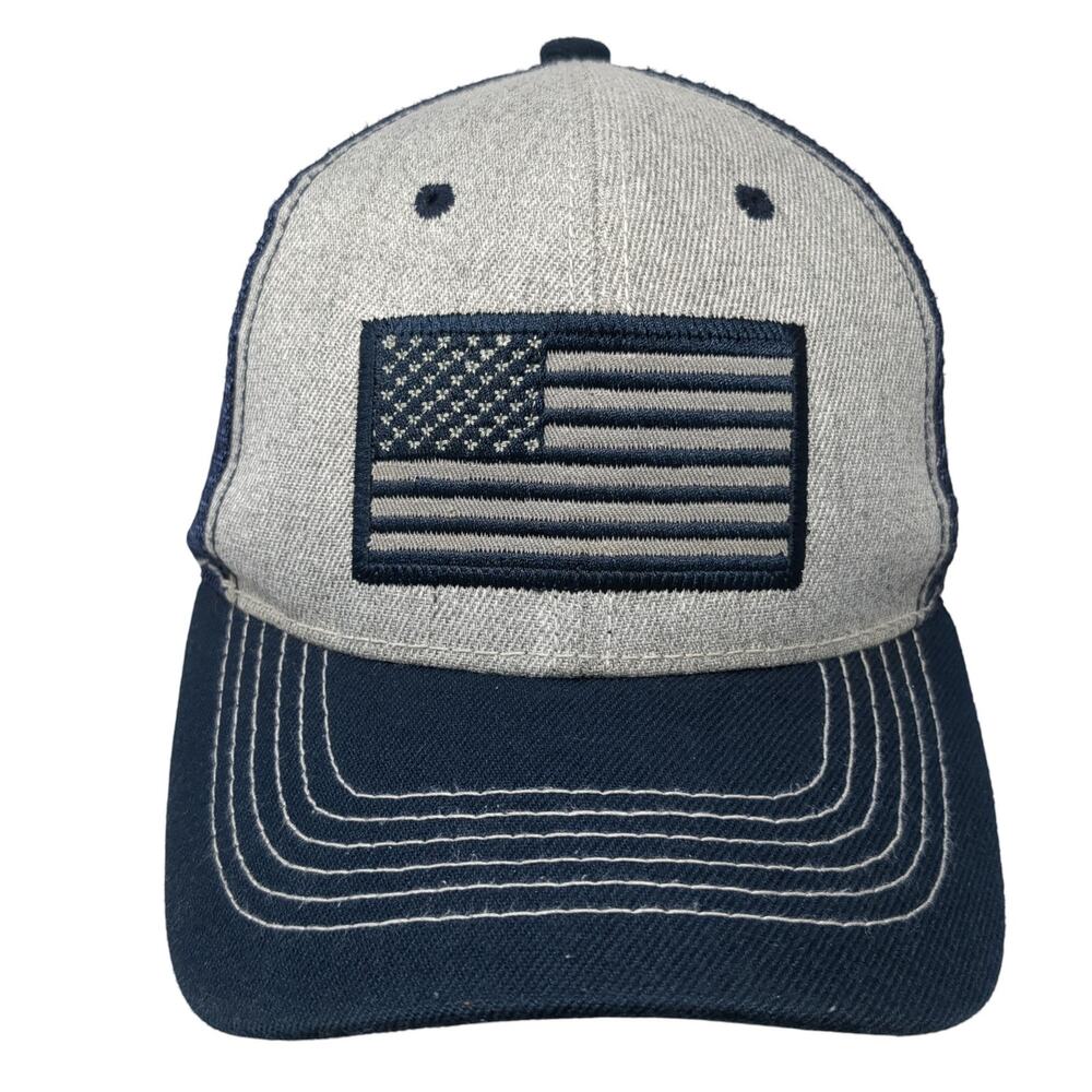 American Flag Snapback Trucker Hat Blue One Size Adjustable Mesh Back Big Bear